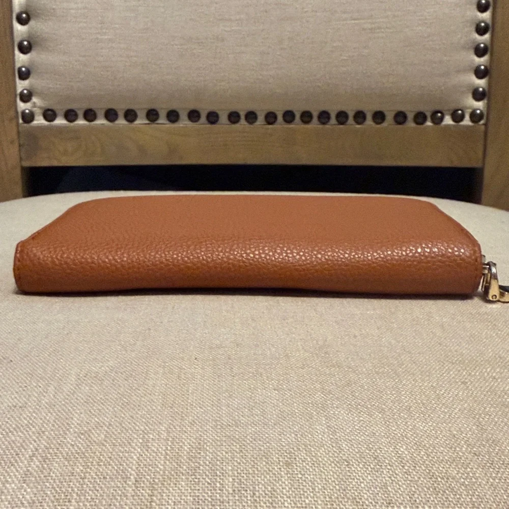 BCBG Caramel Brown Pebbled Zip-Around Wallet